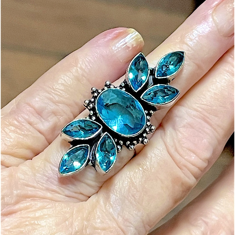 Swiss Blue Quartz Heirloom Design Ring
